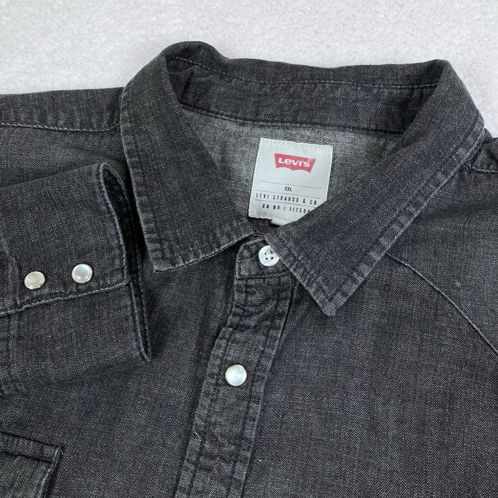 Levi’s Barstow Mens 2XL Denim L/S Western Shirt Black 3LYLW2262 Pearl Snap