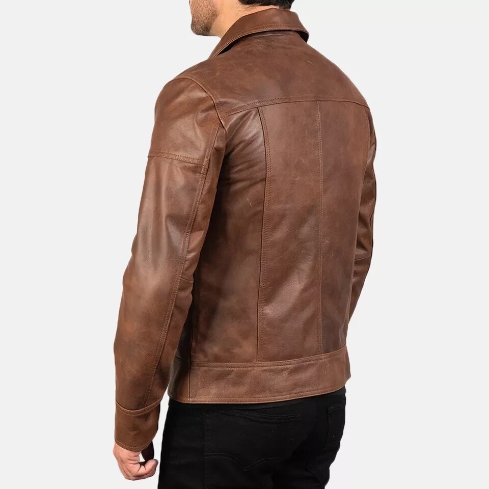 Men’s Cafe Racer Genuine Lambskin Leather Jacket Motorcycle Biker Vintage Brown