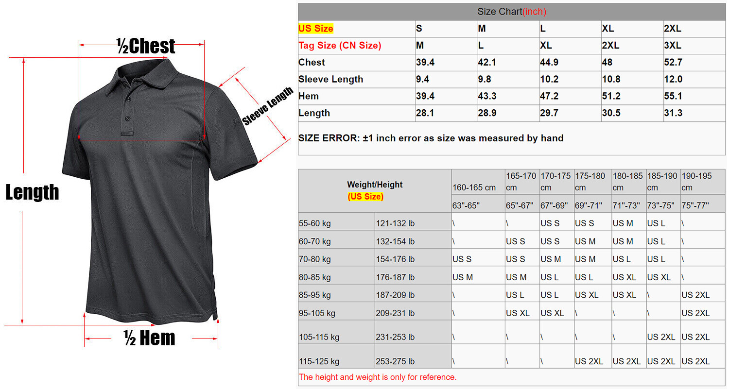 Men’s Polo Shirts Short Sleeve Quick Dry Casual Golf Sport Team Work Tactical T