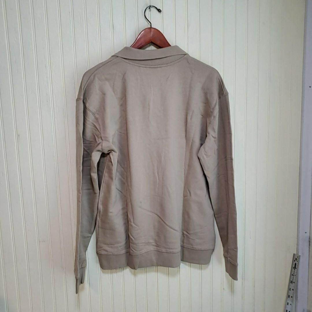 WeSC Sweatshirt Mens Large Beige Collared Pullover Knit Embroidered Logo