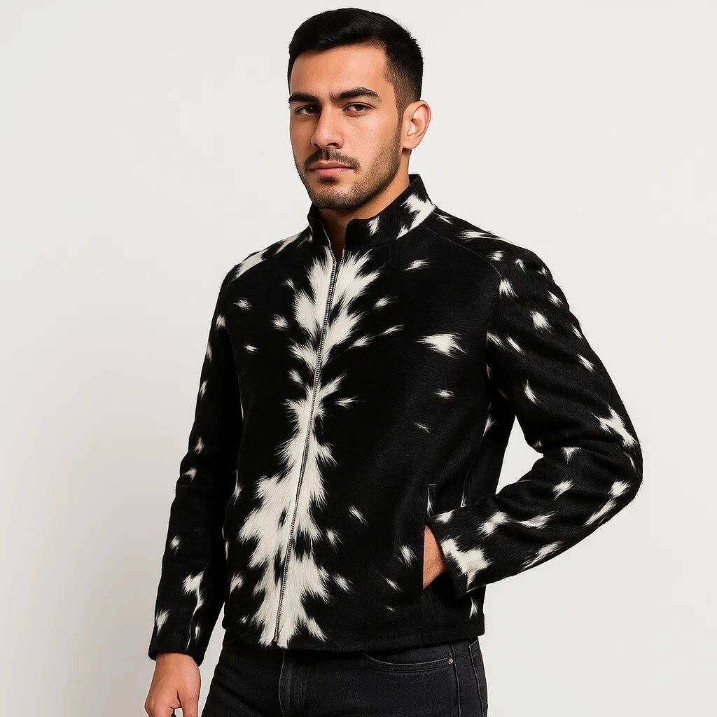 New Genuine Cowhide Leather Jacket Natural Hair-On Cow Skin Men’S Fashion Jacket