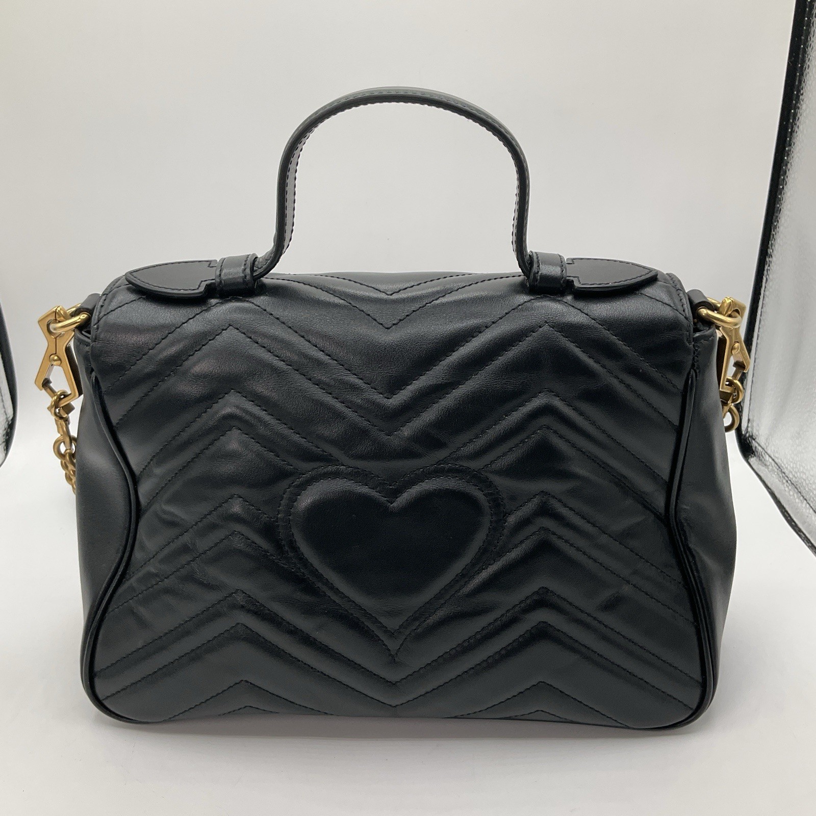 Gucci GG Marmont Matelasse Small Top Handle Black Leather Bag Purse
