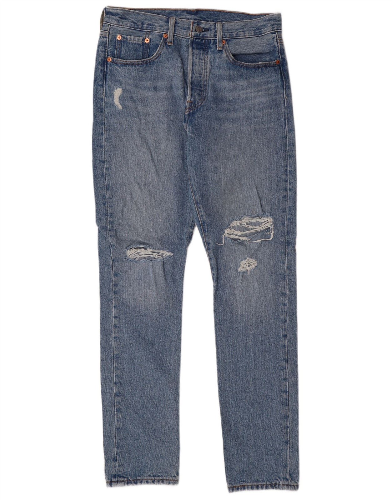 LEVI’S Mens 501 Distressed Straight Jeans W28 L30 Blue Cotton DT20
