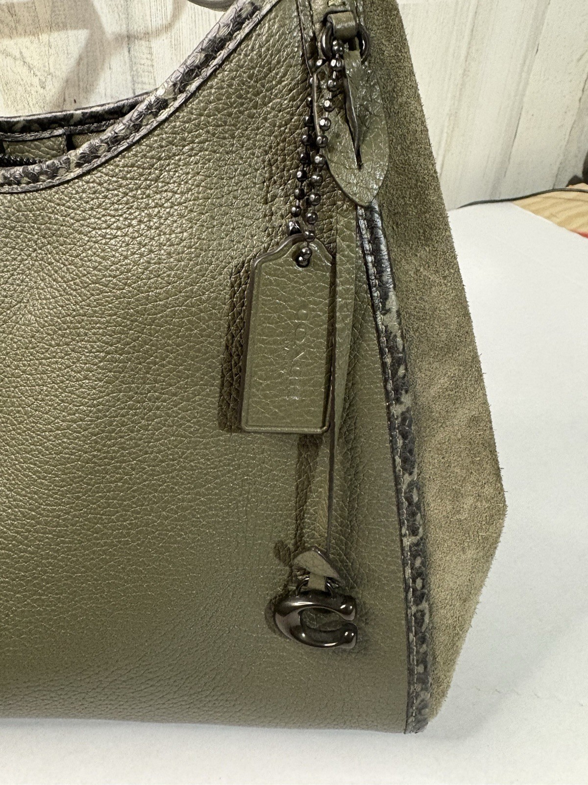 Coach Lori Shoulder Bag Army Green Pebbled Leather/Suede