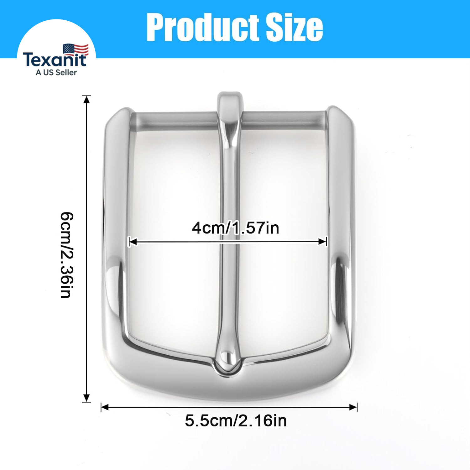 Silver Belt Buckle, 1.5 Inch Belt Buckles for Men, Stainless Steel Single Prong