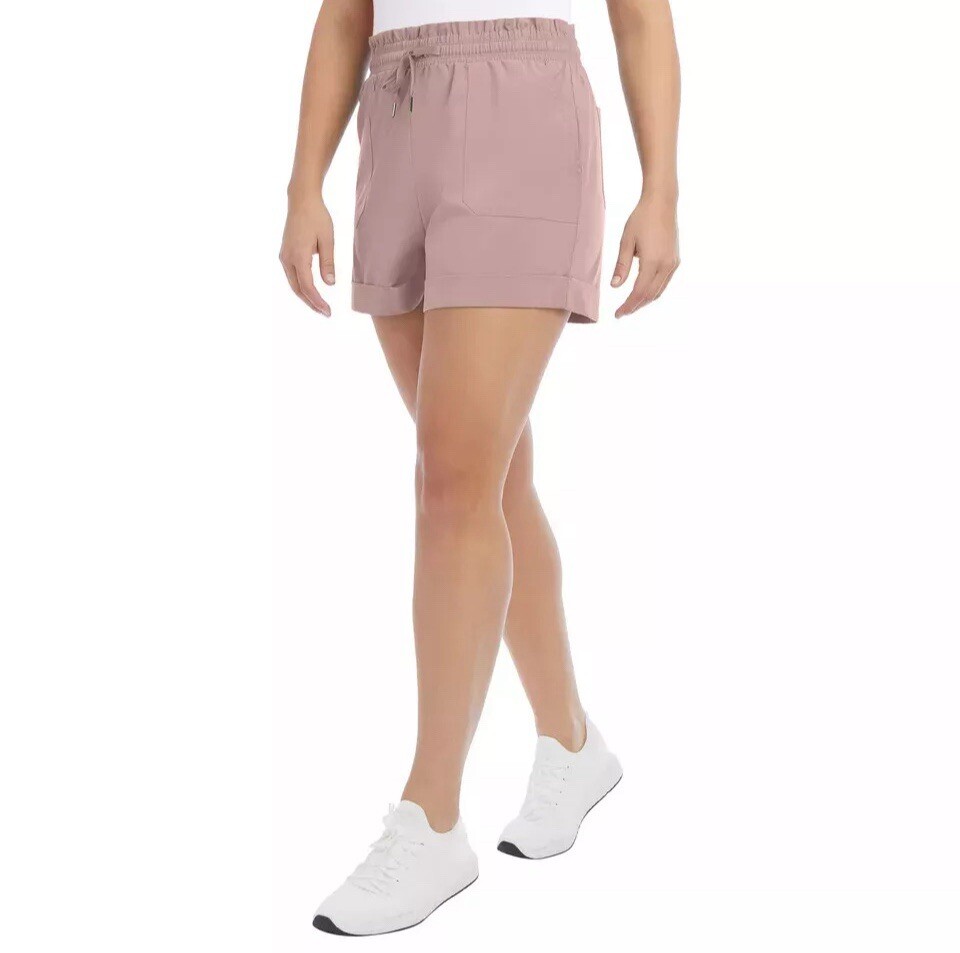 Danskin Ladies’ Paperbag Short, Size L, Color Reddish Brown, Pockets, 4” Inseam
