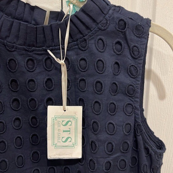 Sail to Sable Eyelet Ruffle Dress Navy Blue Womens Size 0