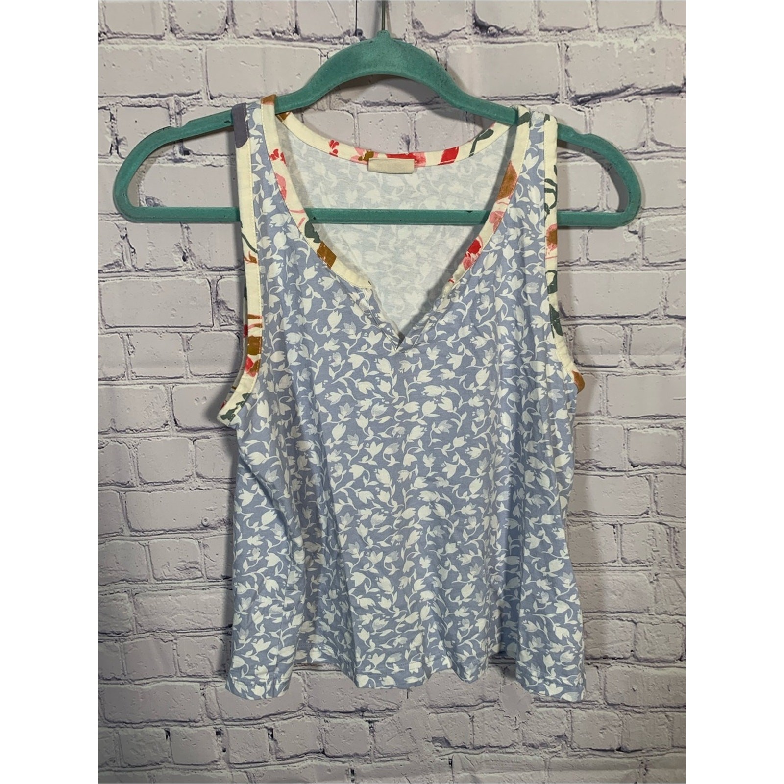 Pact Womens Staycation Tank Floral V-Neck Size M Organic Cotton Casual Vacation