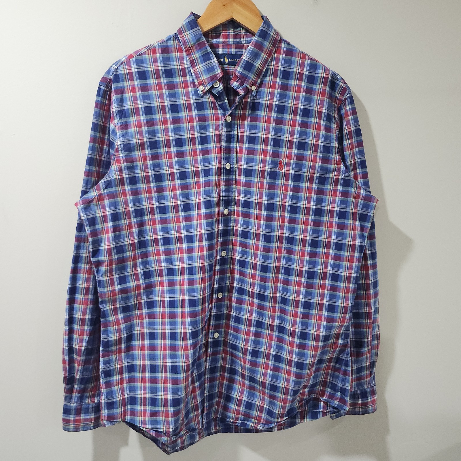 Polo Ralph Lauren Plaid Check Button Down Classic Preppy Outdoor Money Large