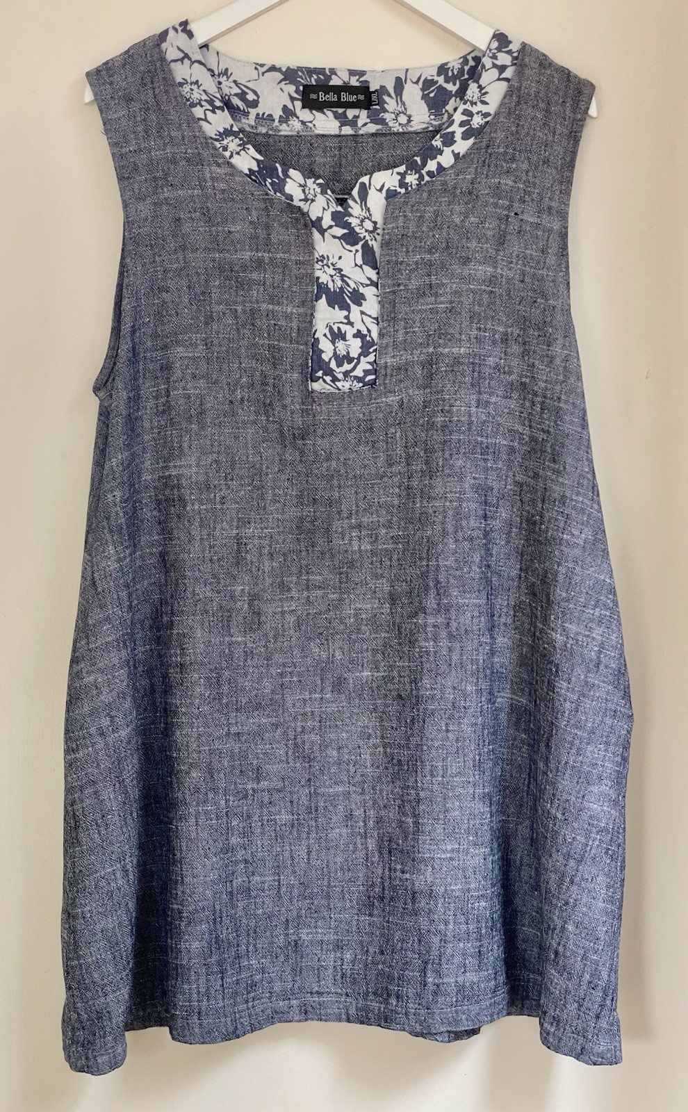 Bella Blue Shift Dress Blue Linen Look Size L/XL Unworn No Tags