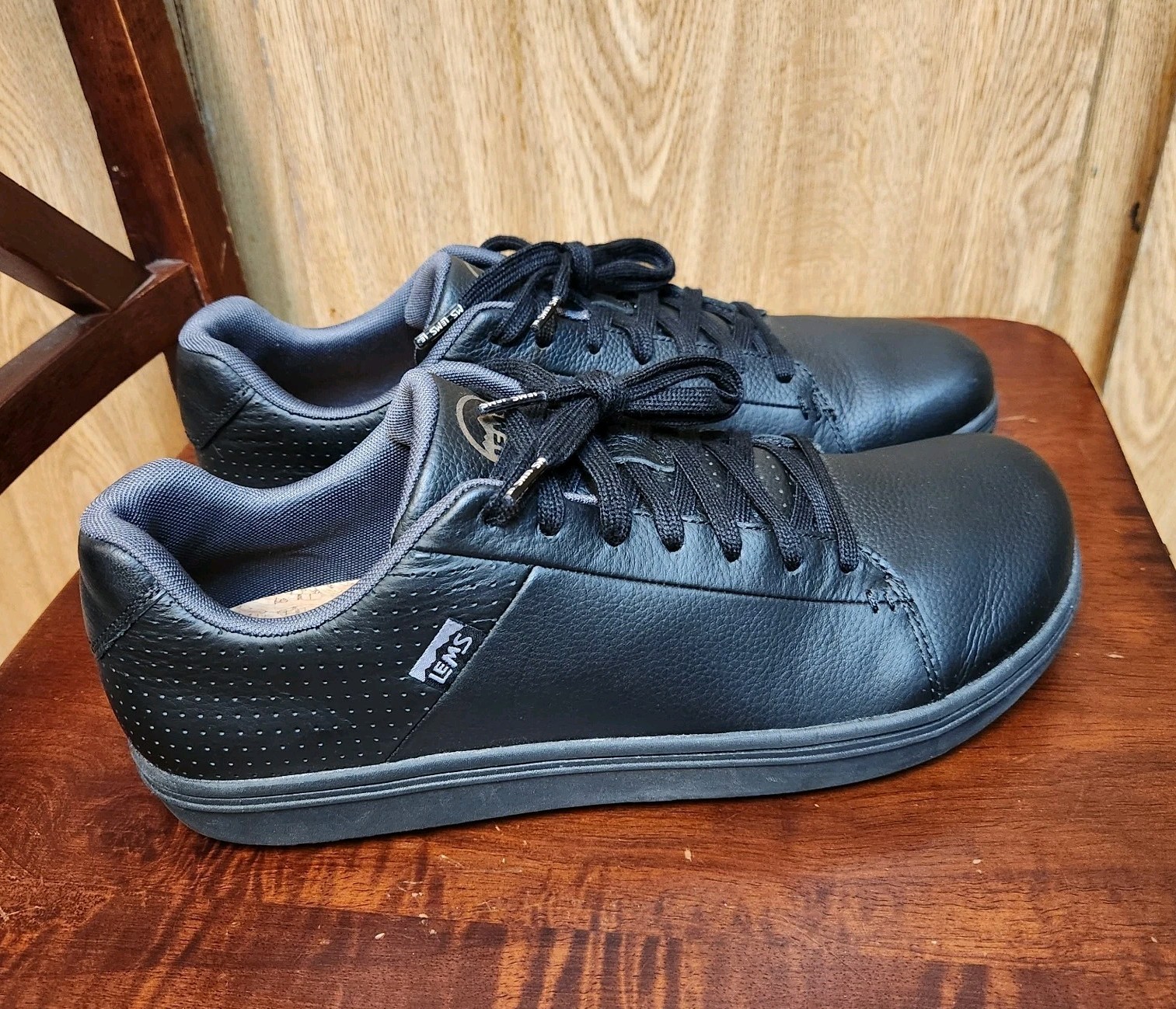 Lems Kourt Grip Black Leather Lace Up Minimalist Shoes Mens Sz 11.5