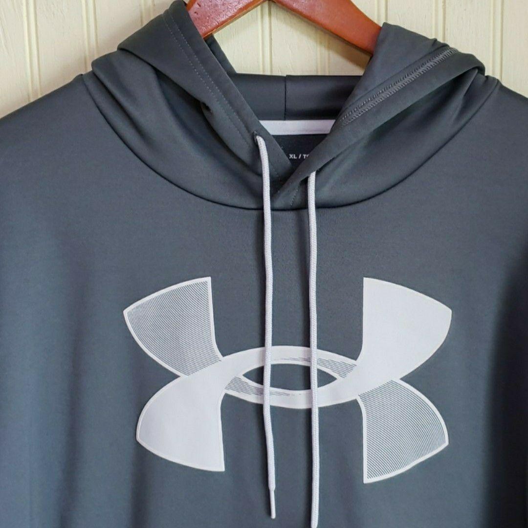 Under Armour Hoodie Mens XL Gray Fleece Pullover Big Logo Kangaroo Pocket