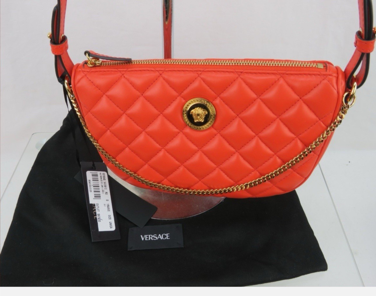 NWT Versace Half Moon Bag + Metal Coral Gold $ 1875 Retail Hot Deal