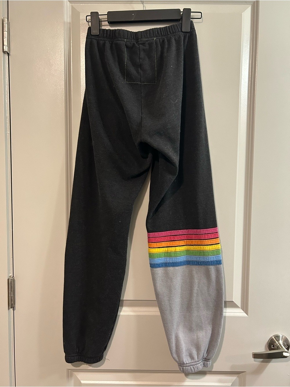Aviator Nation Rare Style Black Sweatpants with Rainbow 7 stripe on one leg