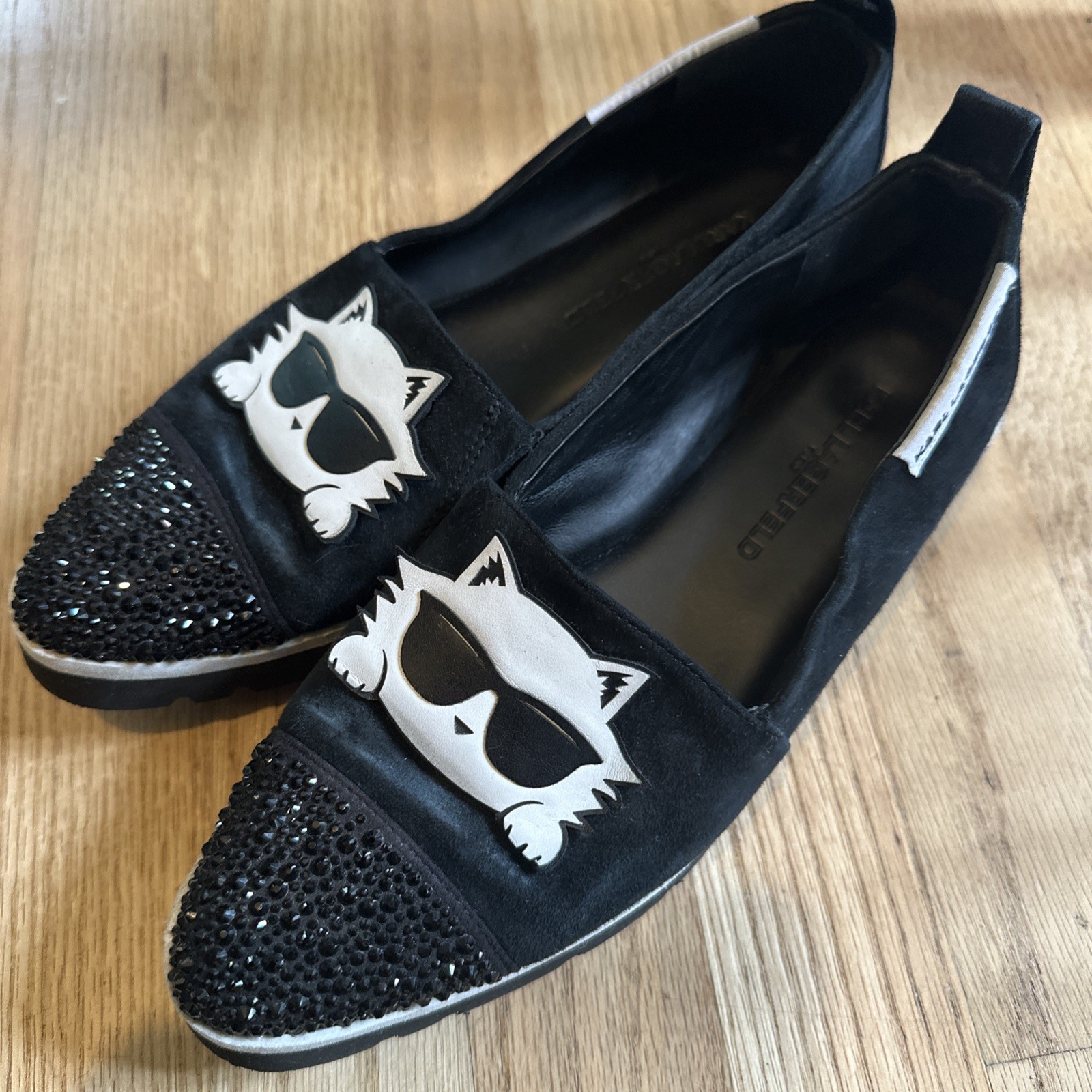 Karl Lagerfeld Paris Ikonik Cat Slip-On Sneakers Rhinestone Toe Size 6.5