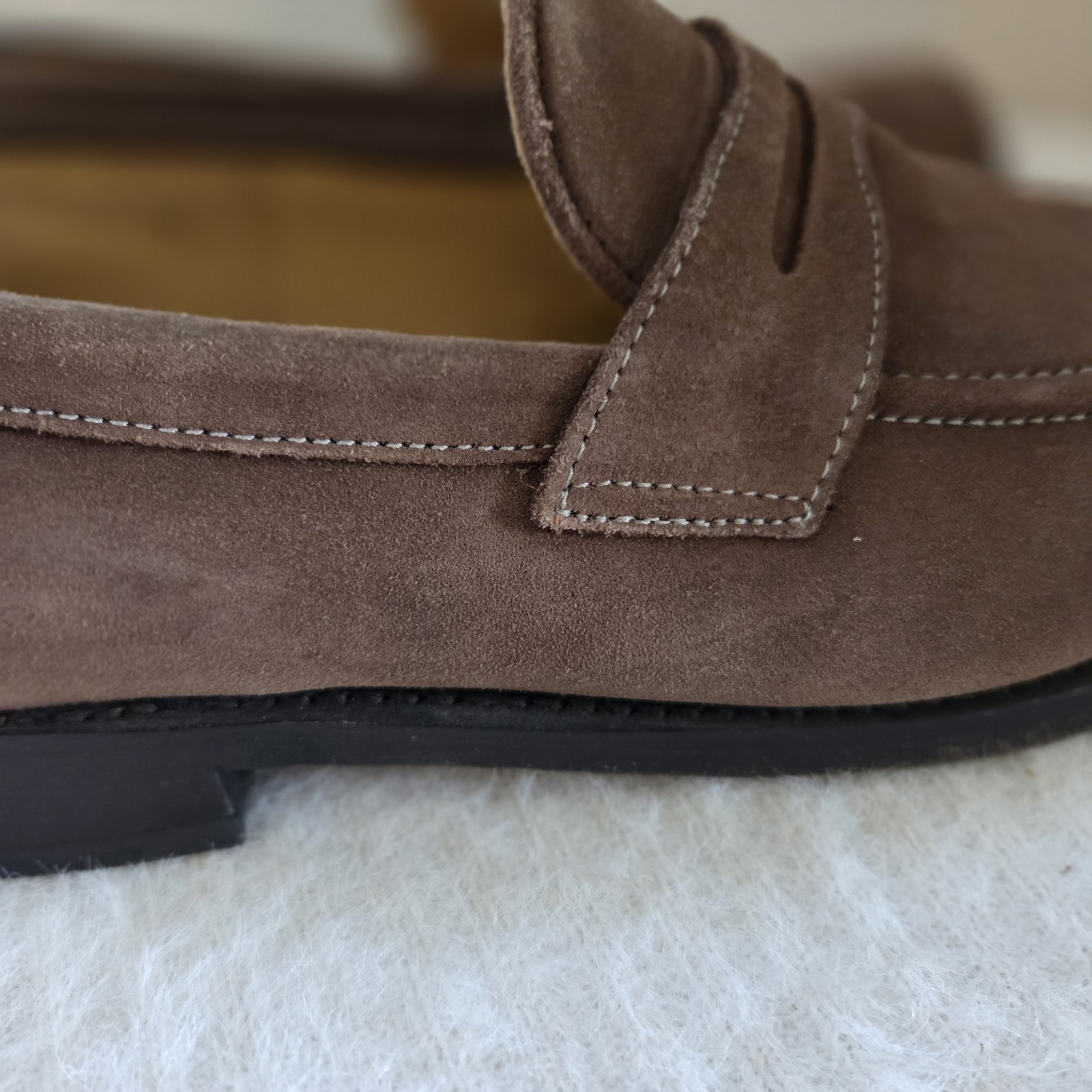 Samuel Windsor Suede Penny Loafers Light Brown Handmade Goodyear Welt Men US 9.5