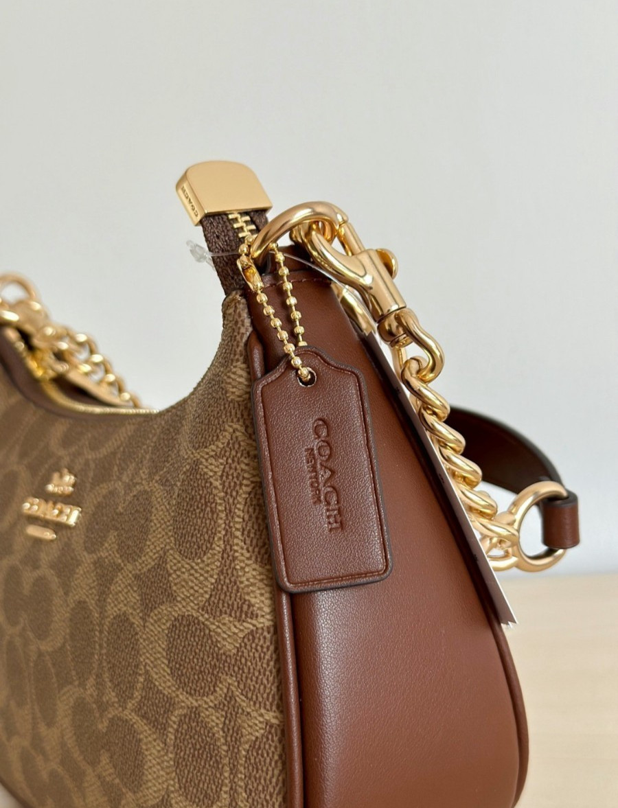 Coach Teri Shoulder Bag In Signature Canvas Gold /Brown CV933 NEW FAST FREE SHIP