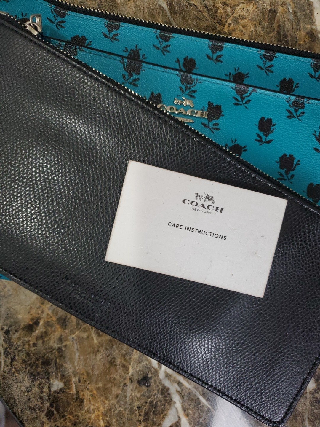 COACH Leather Floral Badlands Print Crossbody Bag Turquoise Blue Green Black