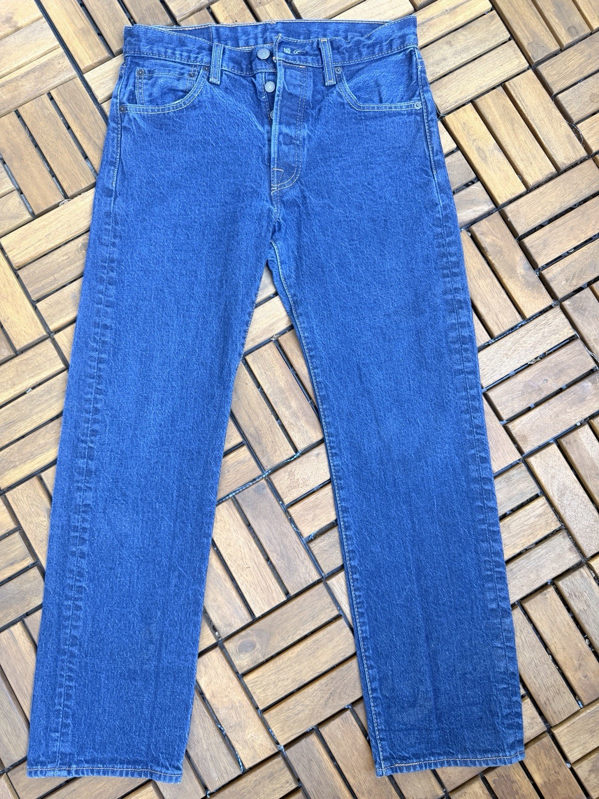 Levi’s 501 Jeans Men’s W30 L30 Blue Button Fly Water Less Straight Denim EUC
