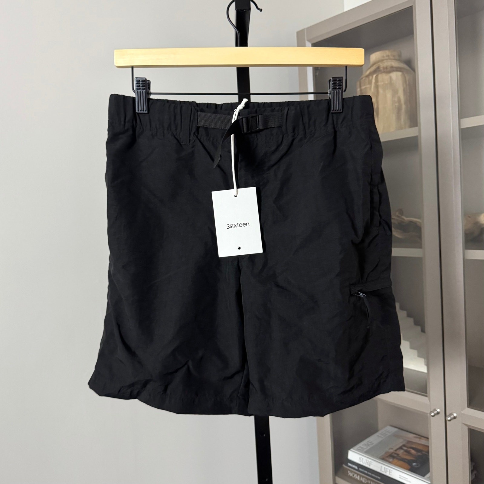 3sixteen Black Nylon Trail Shorts 2X NEW Adjustable Buckle Belt Cargo Pocket