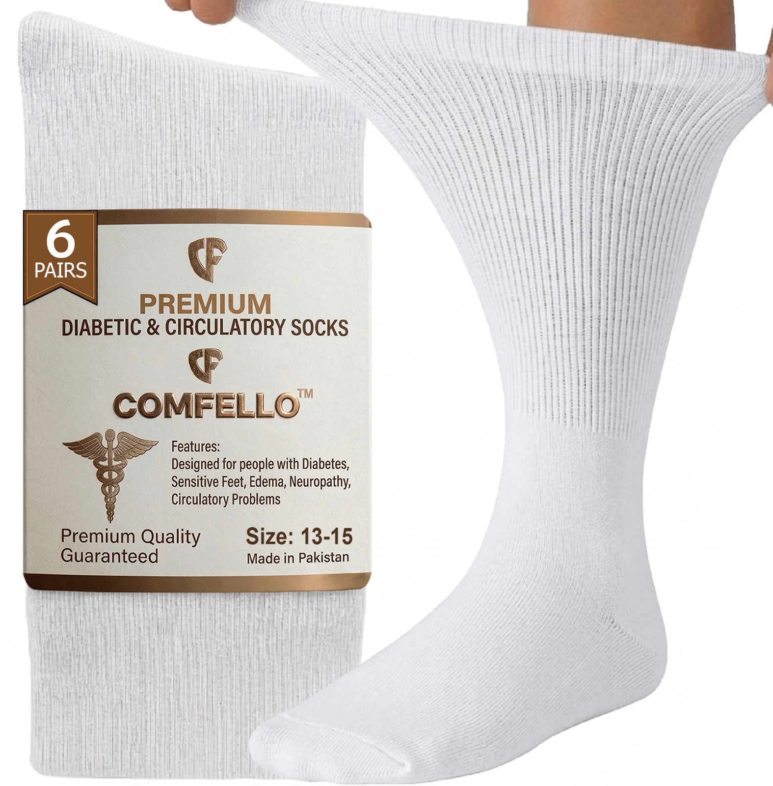 3 Pairs Diabetic Crew Socks Mens Circulatory Cotton Non Binding 9-11 10-13 13-15