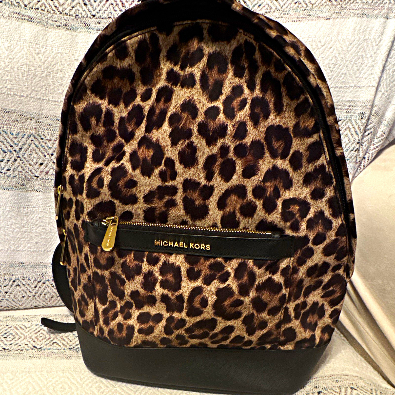 MICHAEL Michael Kors Leopard Print Backpack Brown/Black Gold Hardware