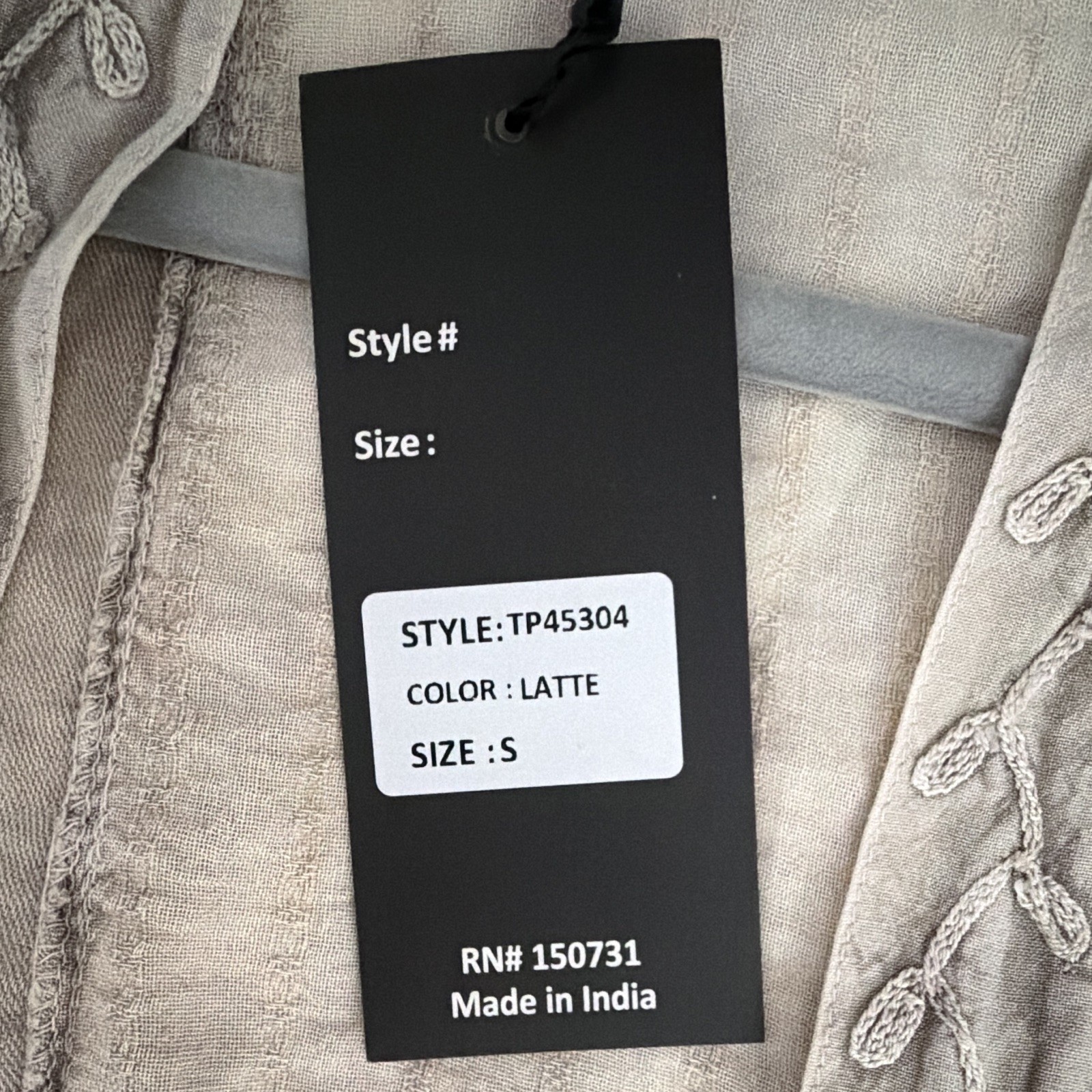 Young Threads Latte Open Front Embroidered Bell Sleeve Blouse Top S TP45304