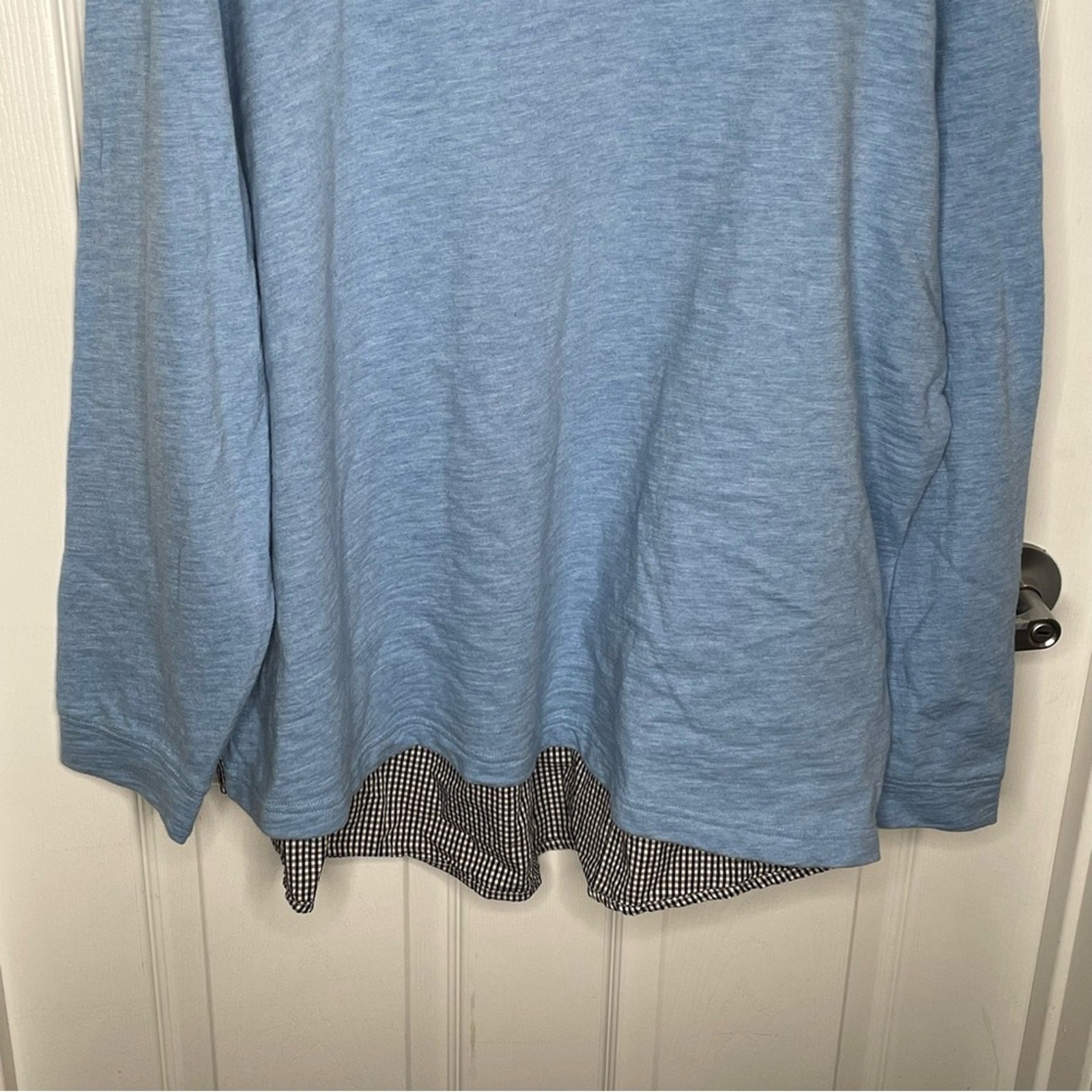 Talbots Woven Back Pullover Gingham Sweater 100% Cotton Crew Neck in Blue 2X