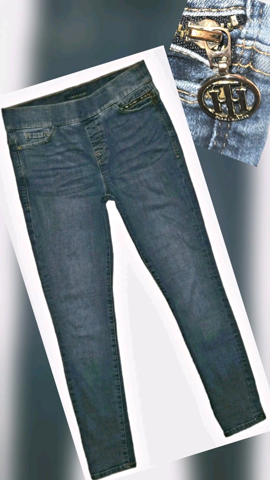 TOMMY HILFIGER Gramercy Pull On Skinny Jeans Size 6 Blue Jeggings Charm Pockets