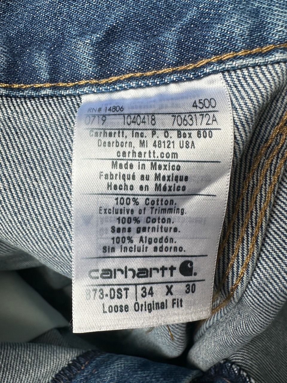 Carhartt B73-DST Double Knee Denim Jeans 34×30 Men’s Loose Fit Carpenter Pants