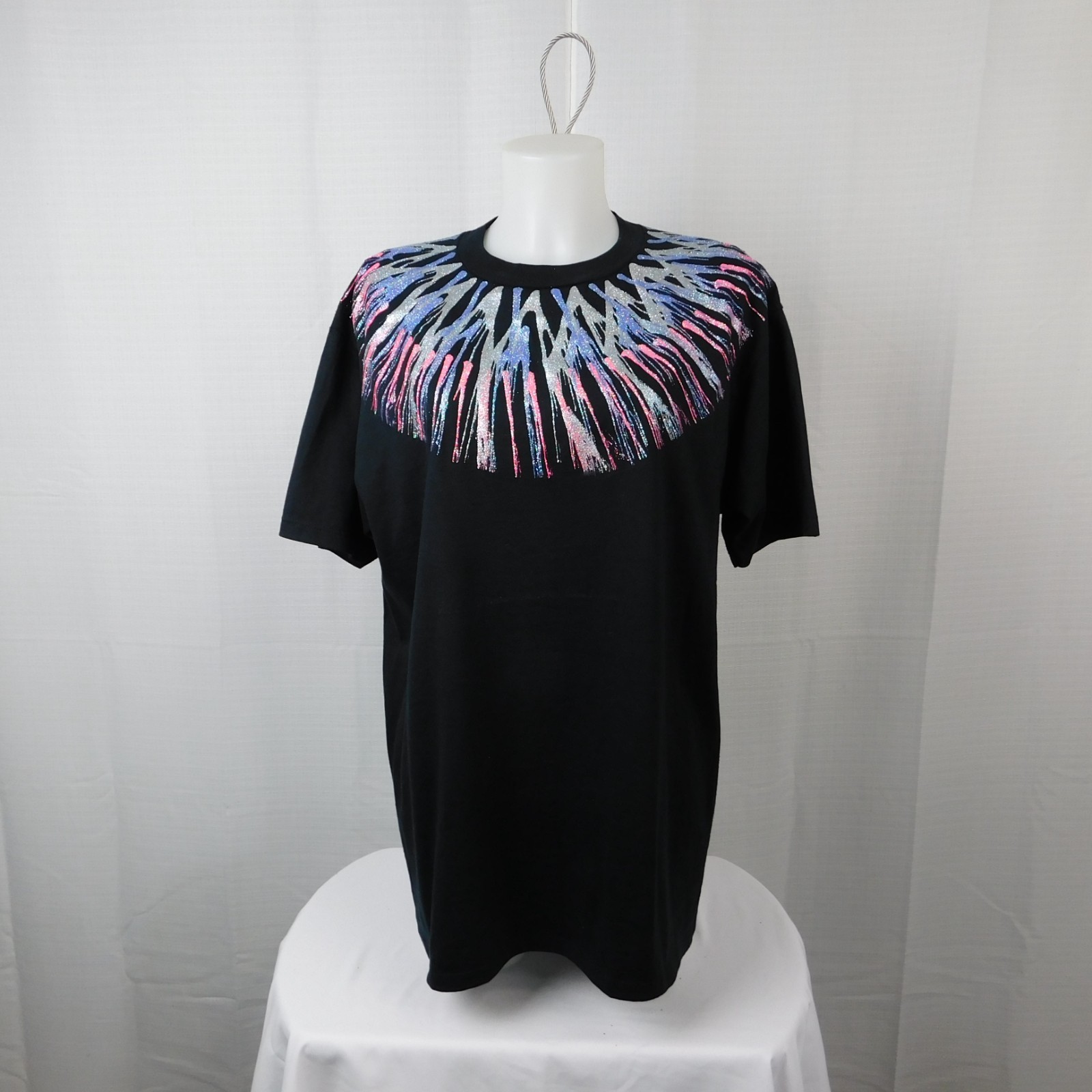 Vintage Metallic Glitter Puff Paint Abstract 90s T-Shirt Black Large #A161