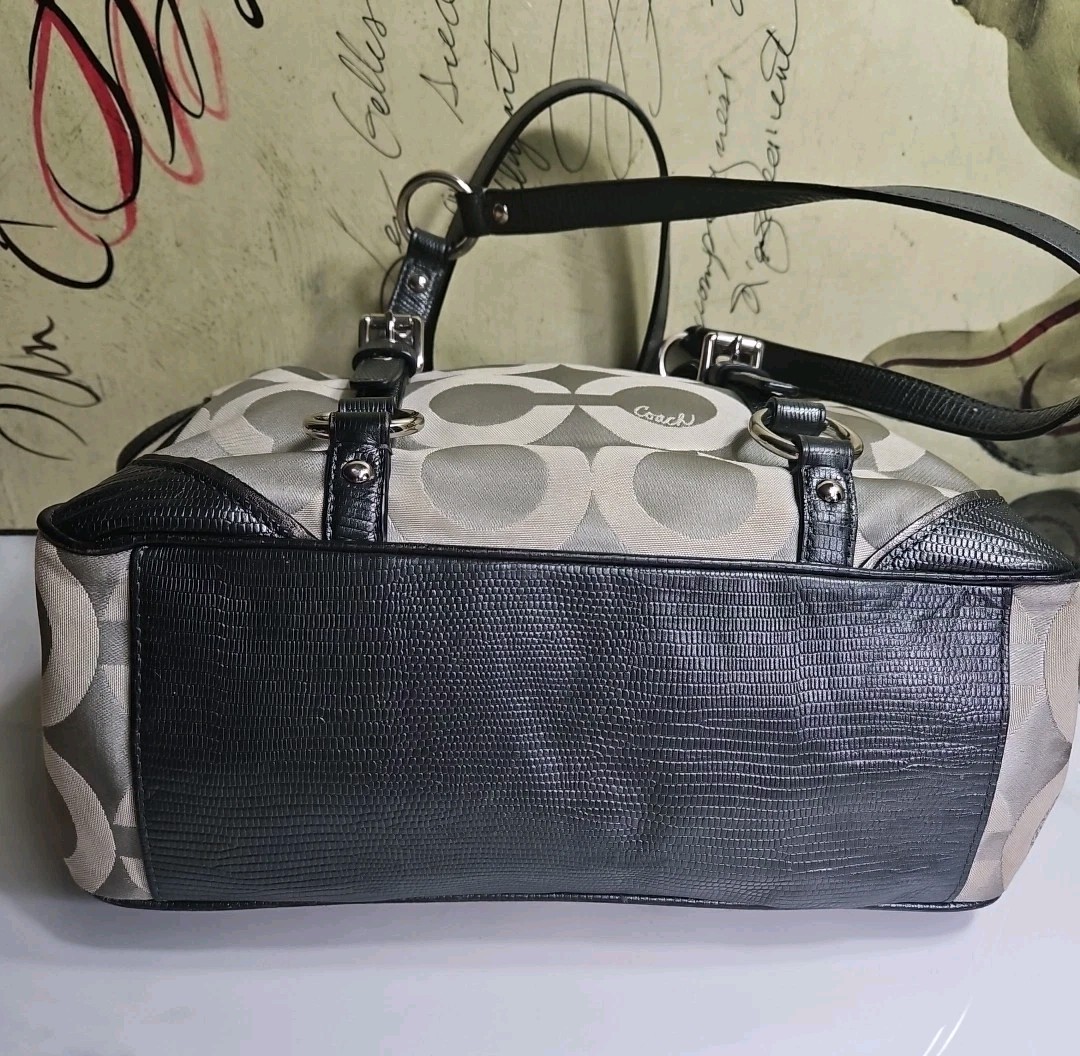 Coach #19404M Gallery Op Art Signature Sateen Tote Gray Shoulderbag 13×8.5×4.5