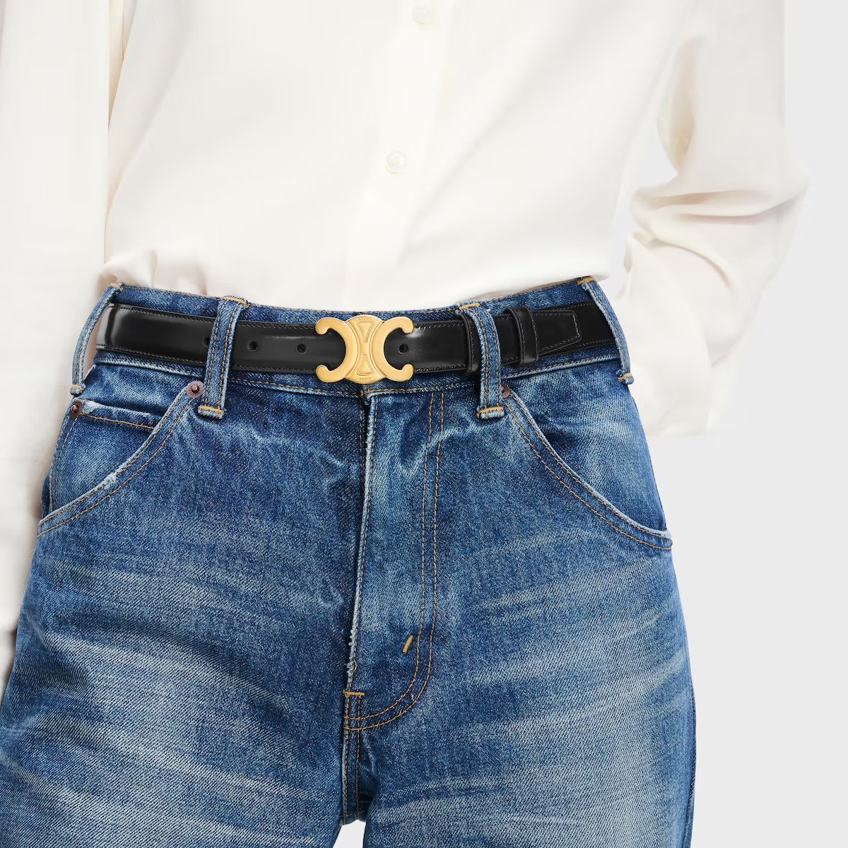 CELINE Triomphe Belt 25MM IN Taurillon Leather Size 75