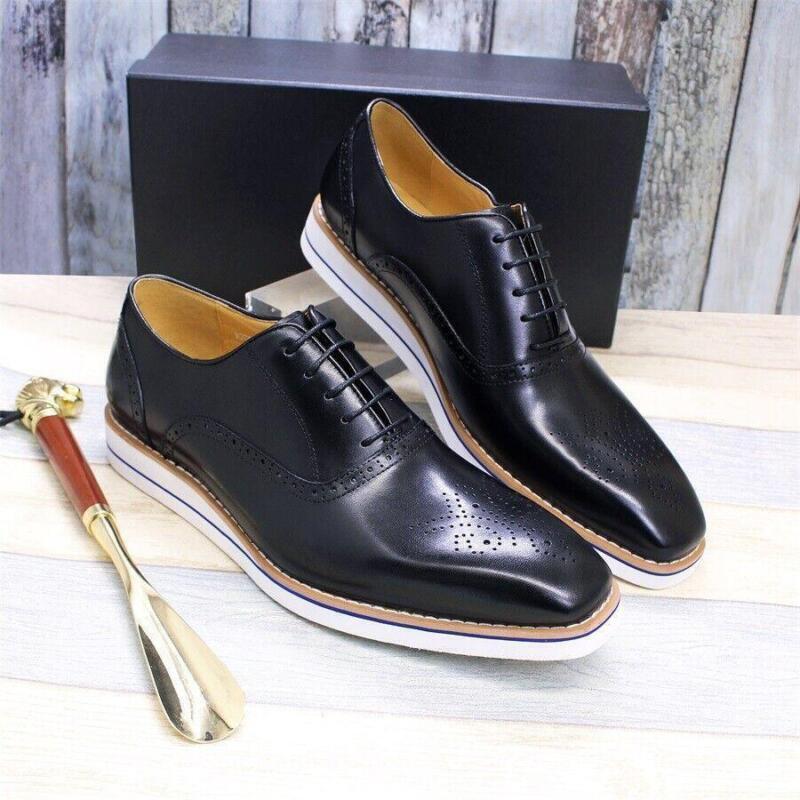 British Mens Leather Lace Up Square Toe Flat Casual Business Work Party Shoes SZ