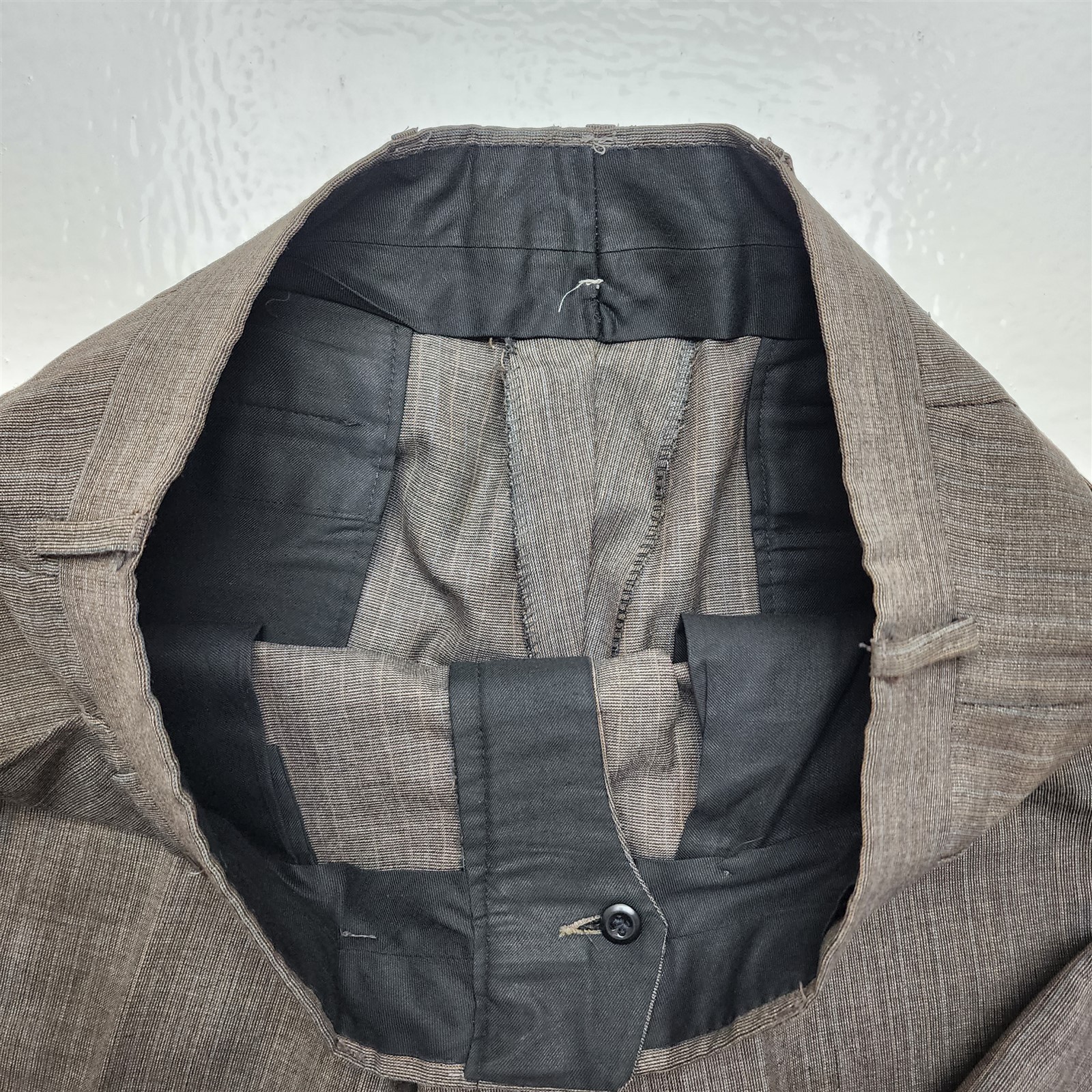 Vtg Chaps Ralph Lauren USA 40R 34×32 Brown Nailhead Pinstripe 2Btn 2Pc Mens Suit