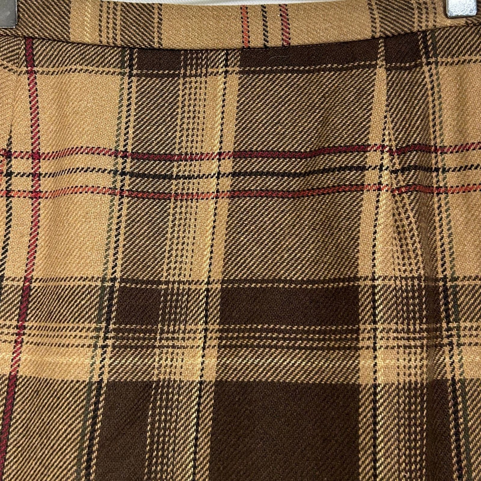 Requirements Plaid Fringe Skirt Womens 10 Brown Wool Blend Academia