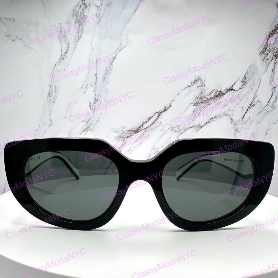 PRADA Sunglasses New Black White Gold Symbole Cat Eye Womens w/ Box & Case