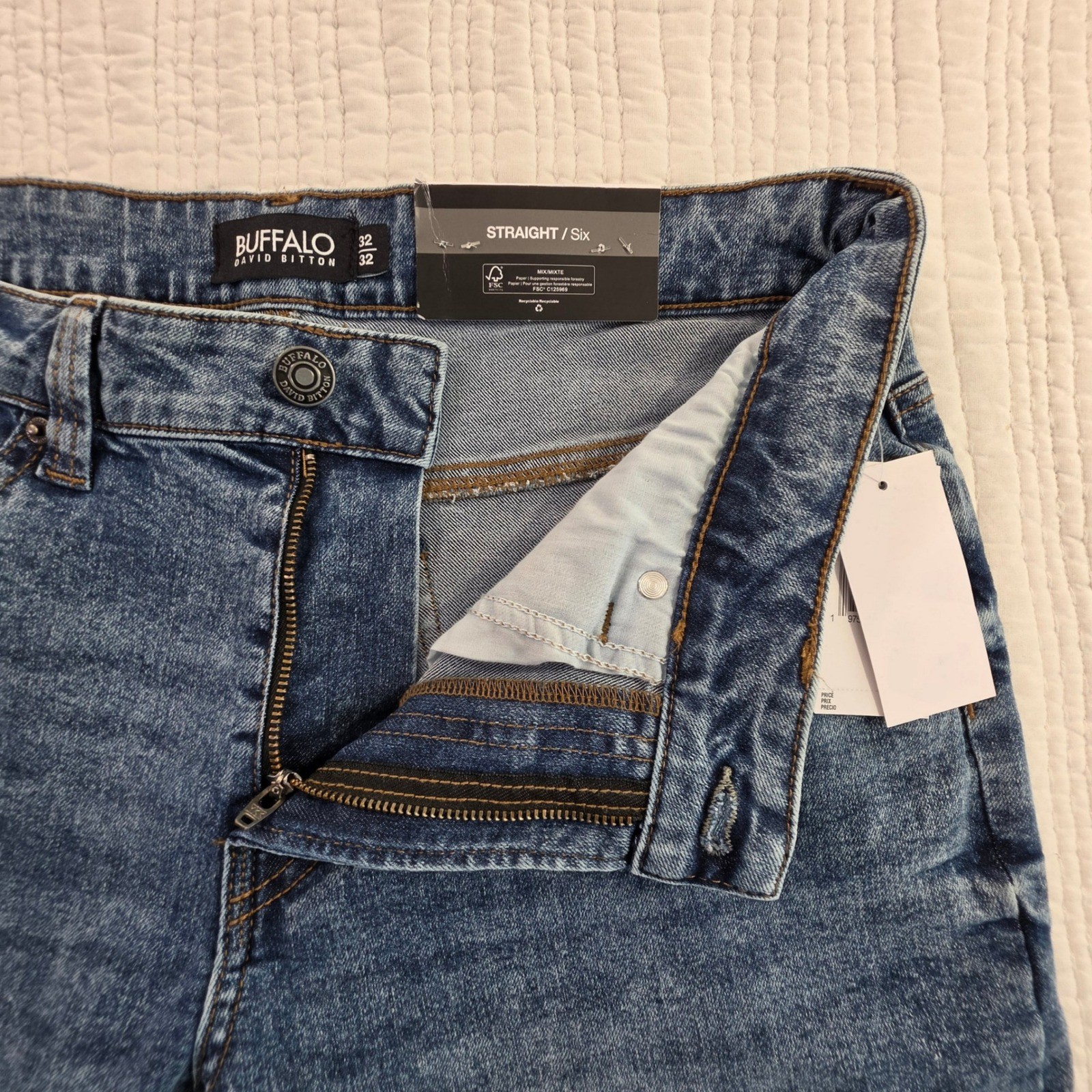 Buffalo David Bitton Straight Six Jeans Mens 32×32 Blue Acid Wash Denim NWT $109