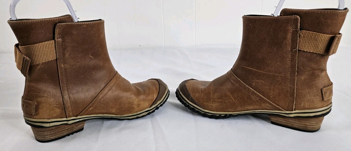 SOREL SLIMBOOT SHORTY TAN LEATHER RIDING BOOTIES WOMEN’S SZ 7.5 NL2156-286 NOTE!