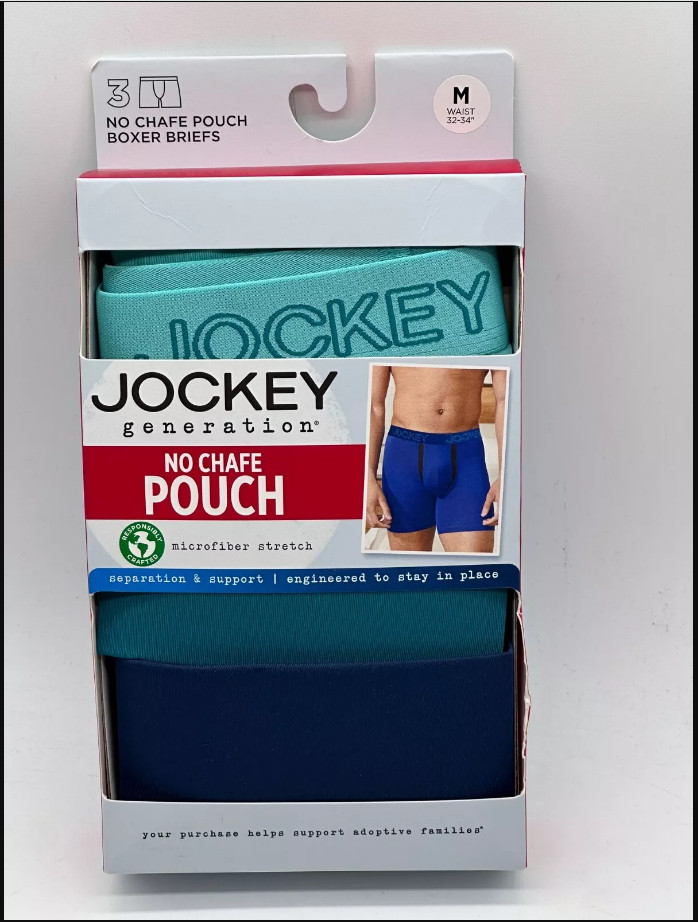 Jockey Men’s Boxer Briefs 3 Pack Medium 32-34 Blue Teal Chafe Proof Pouch New