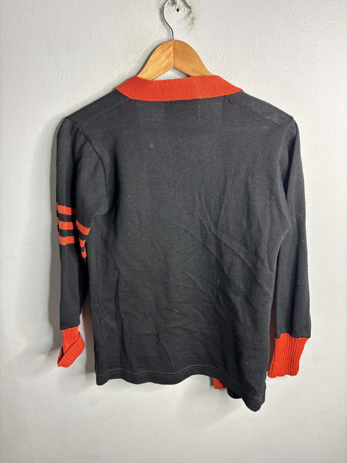 Vintage Stadium Cardigan Sweater Mens 3XS Black Wool Letterman Varsity E 50s