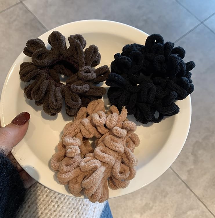 10 Pcs Multicolor Fluffy Plush Elastic Hair Ties Ponytail Holders Knit