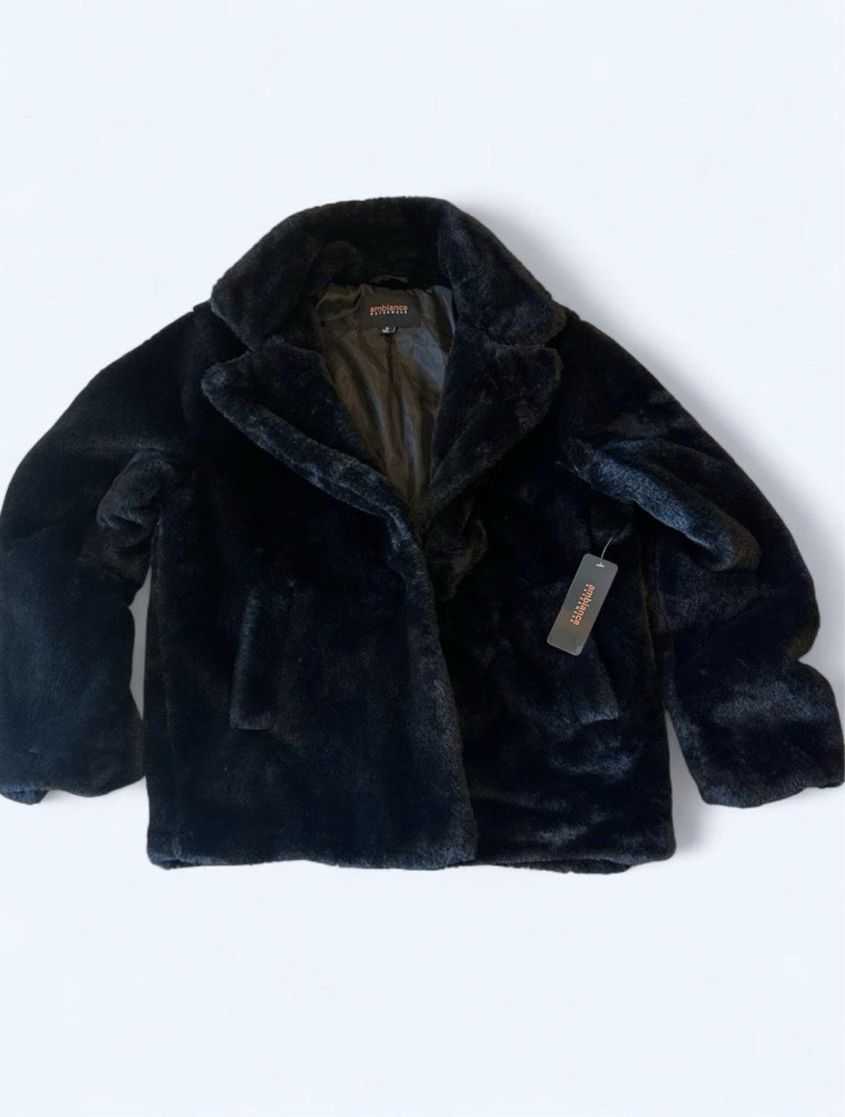 Ambiance Outerwear Women’s Black Short Coat Solid Long Sleeve Collared Size M
