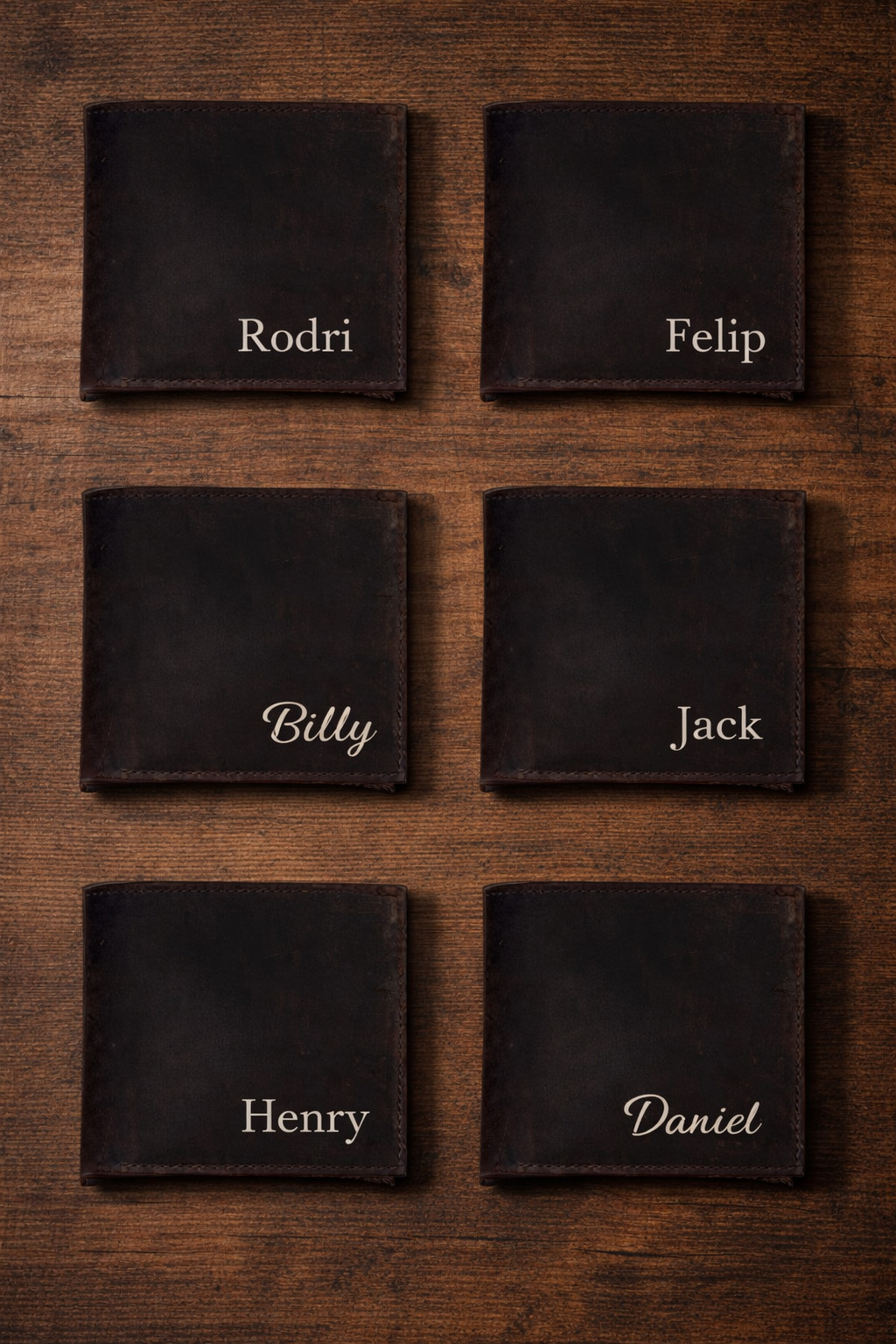 Premium Hunter Leather Wallet – Coffee Brown (Custom Name)
