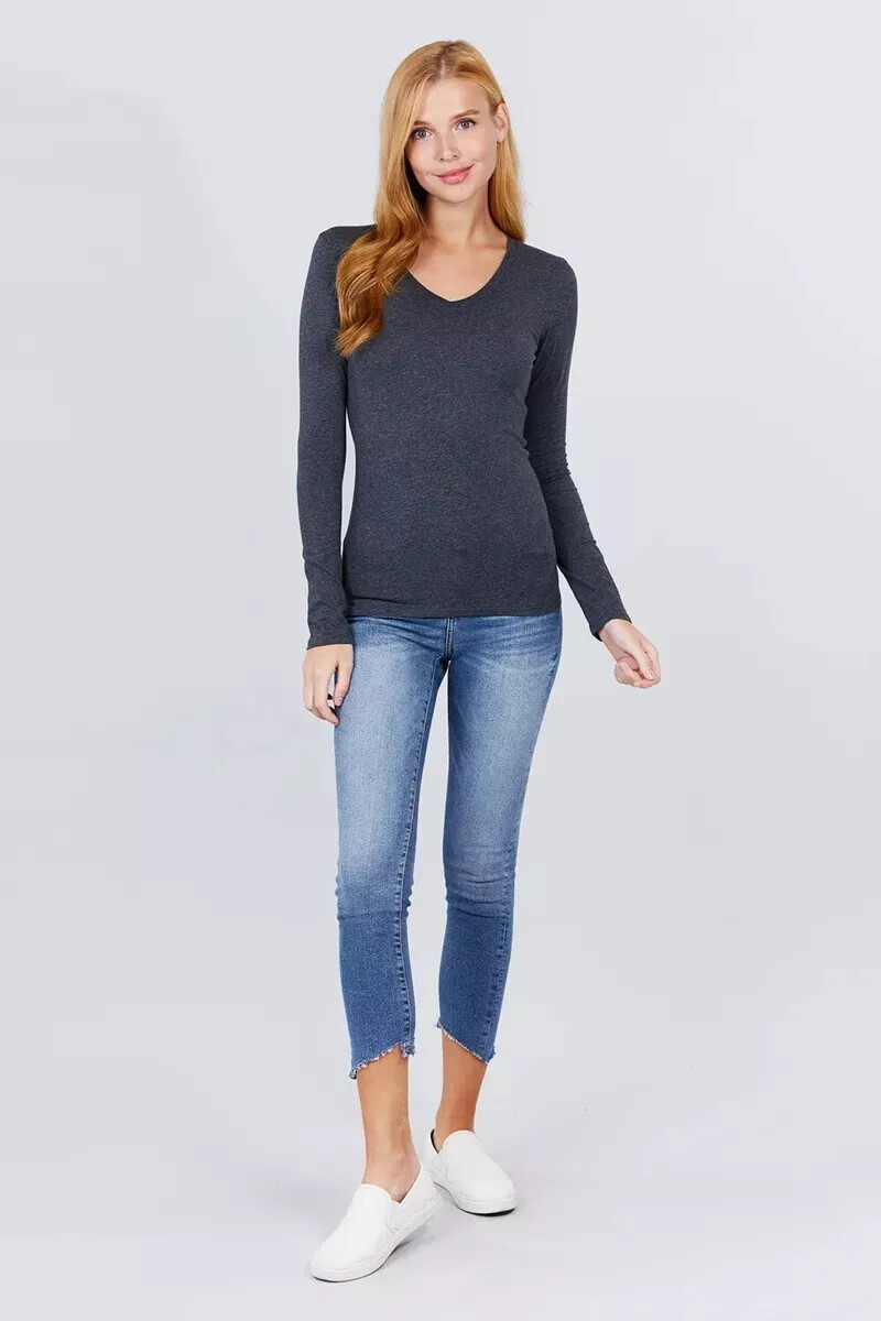 Long Sleeve Shirt V Neck Long Sleeve Active Basic Top Size S-L