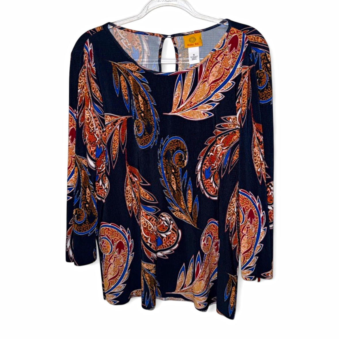 Ruby Rd. Women’s S Blue Brown Beige Paisley Knit Pullover Scoop Neck Top