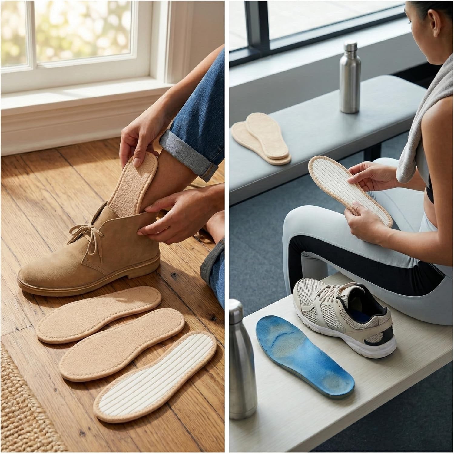 Washable Ventilate Absorbent Sweat Cotton Terry Shoe Insoles Women Men (Tan)