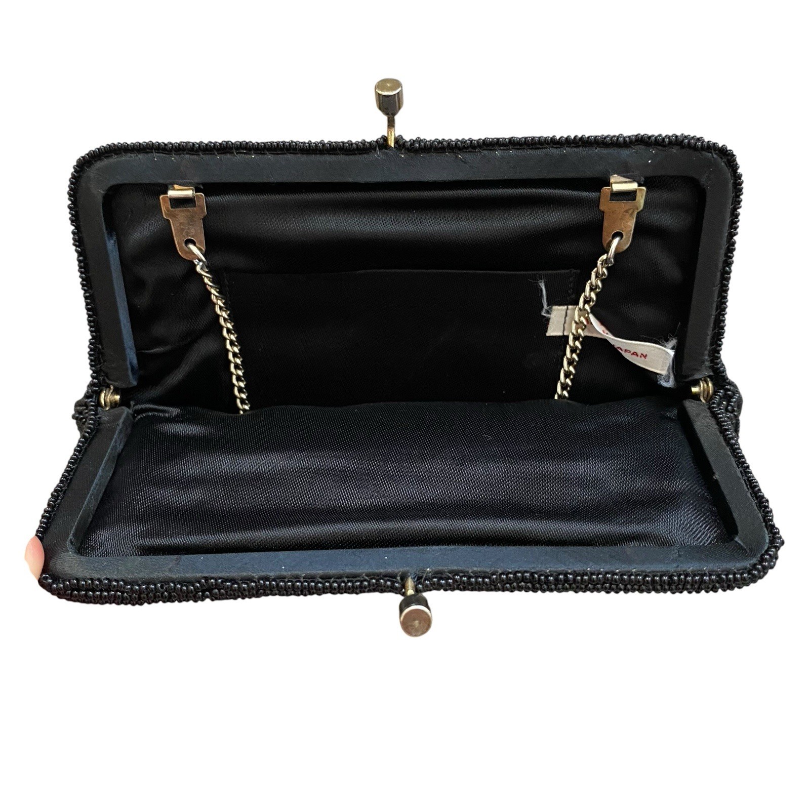 Vintage Beaded Art Deco Mini Bag Clutch 6.75×4.5″ Black Evening Made Japan