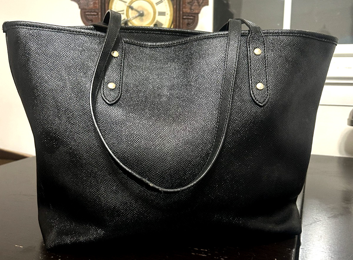 2017 Coach Black Cross Grain Leather City Zip Tote F58846 Black Textured READ
