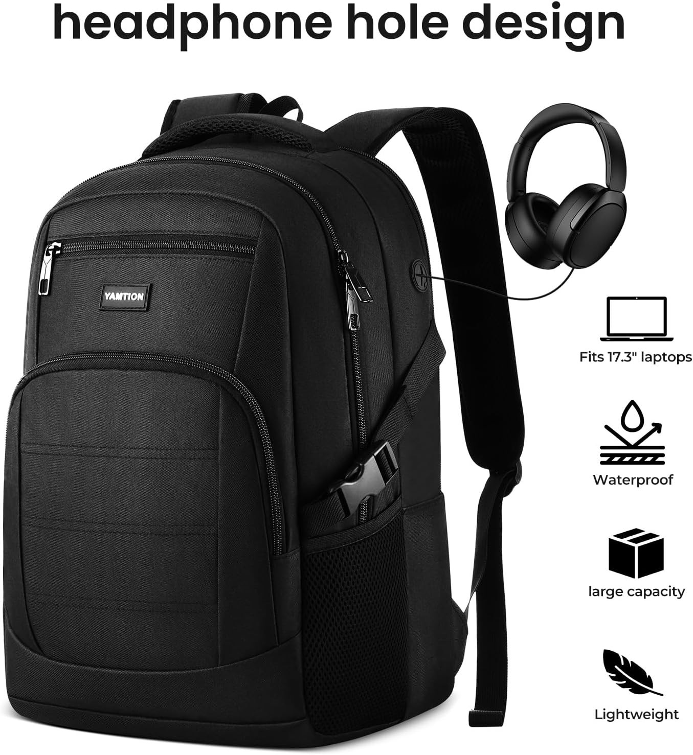 Lightweight Black Laptop Backpack for Men and Women, Fits 15.6″ Laptops